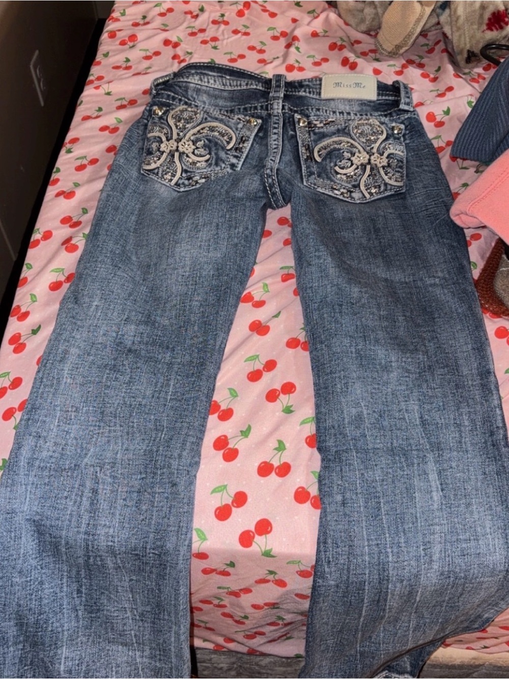Miss Me Women's Blue Boot Cut Jeans with Embellished Back Pockets